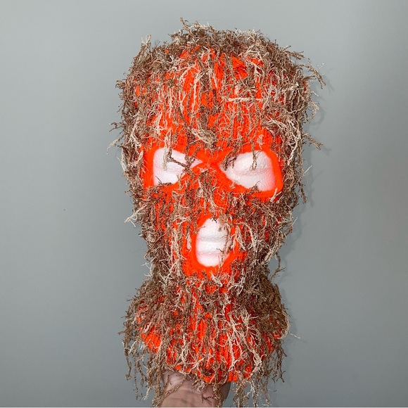 High‎ Vis Orange and Brown Camouflage Balaclava Ski Mask Customized by Hand
